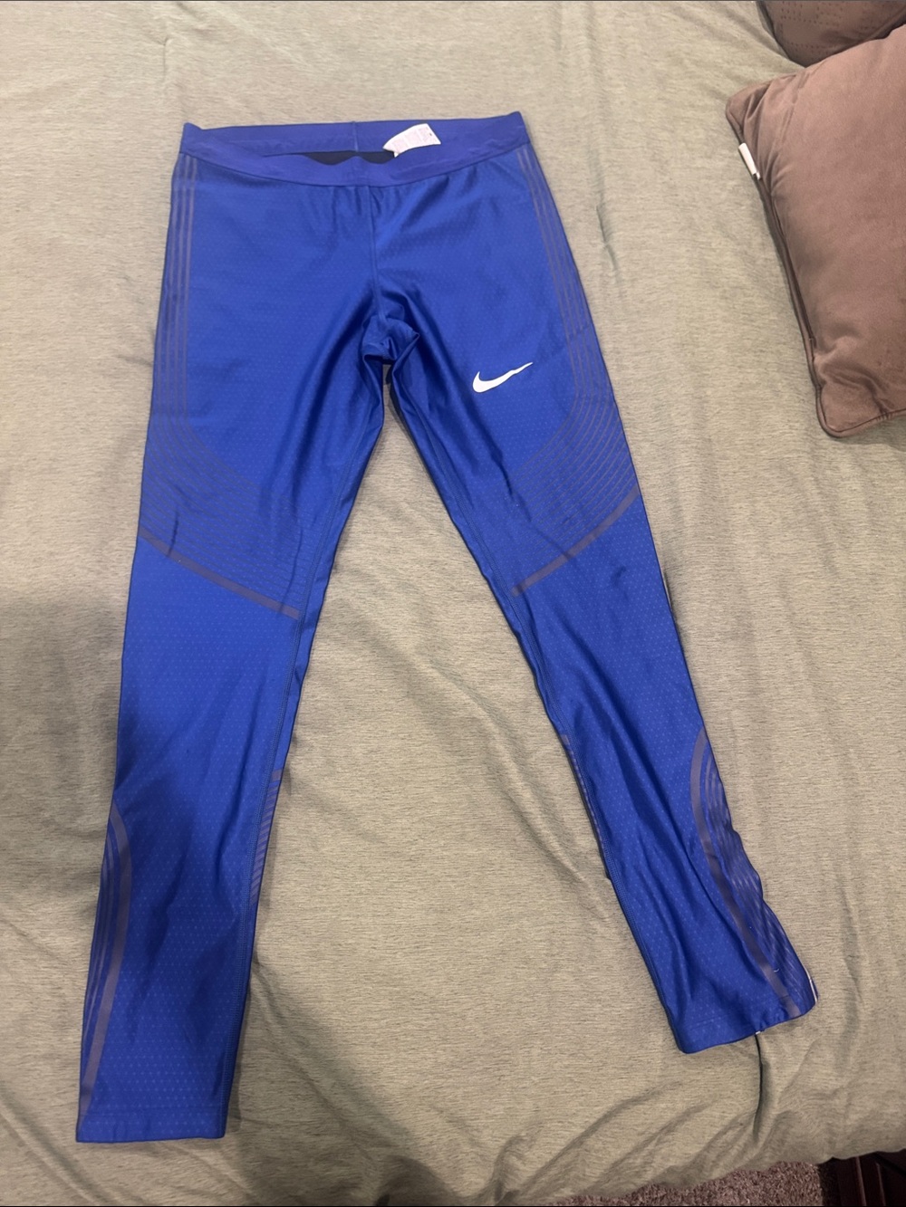 Nike L Royal Blue Athletic Leggings with White Swoosh